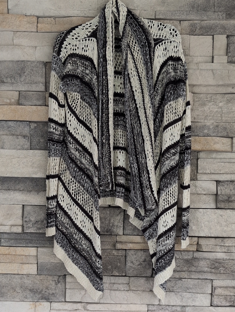 Moral Fiber Black and Cream Open-Front Knit Cardigan